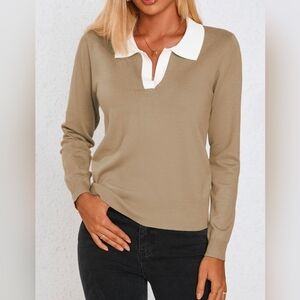 Kate Kasin Polo Sweater Knitted Tops Pullover Sweater
